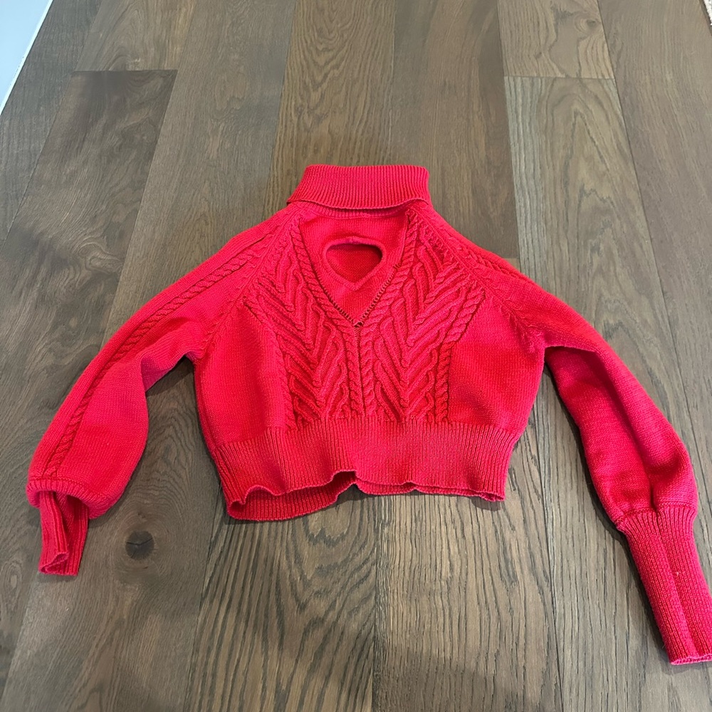 Cable knit heart cutout sweater